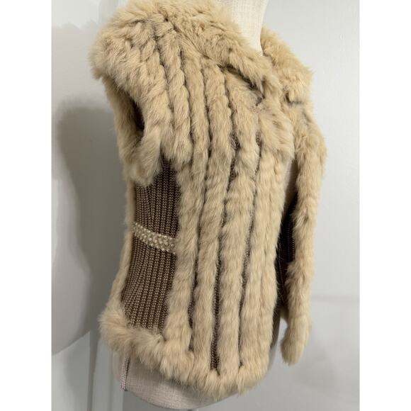 NICOLA BERTI Embellished Art Tan Cotton FUR Vest Size M Medium - Picture 2 of 4